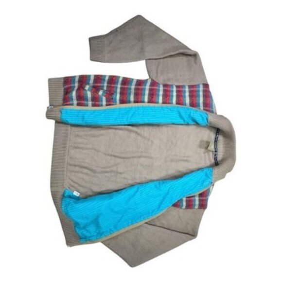 LRG Knit Sweater Jacket L Beige Multi Stripe Front Zip-Up Pockets Lined Rare - Picture 8 of 16